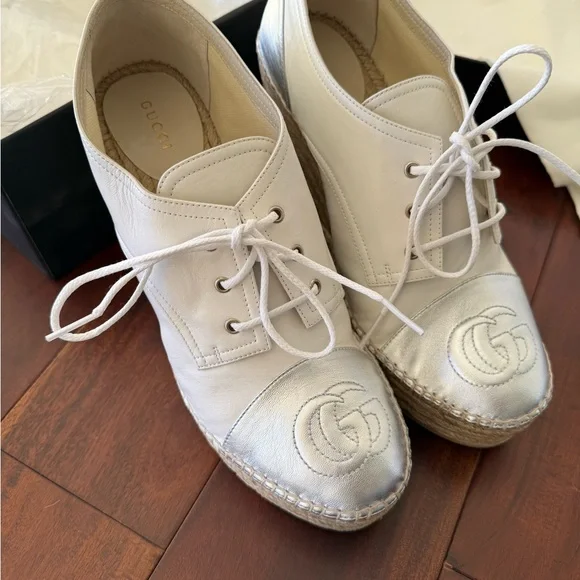 Gucci White and Silver Espadrille Wedges - Picture 8 of 8